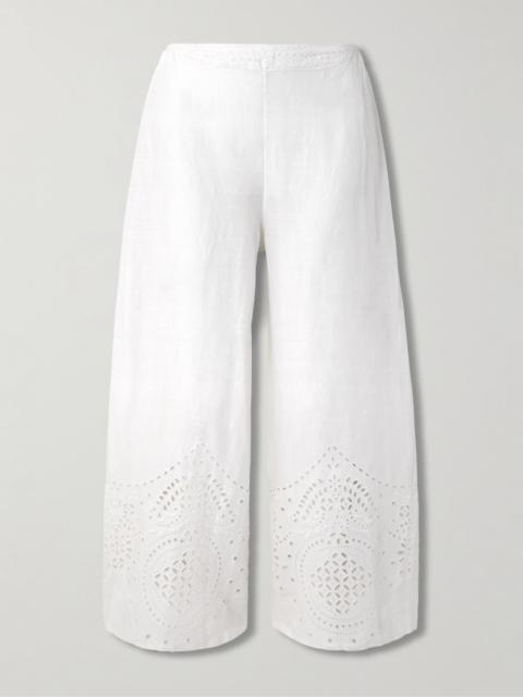Belvoir broderie anglaise linen straight-leg pants White