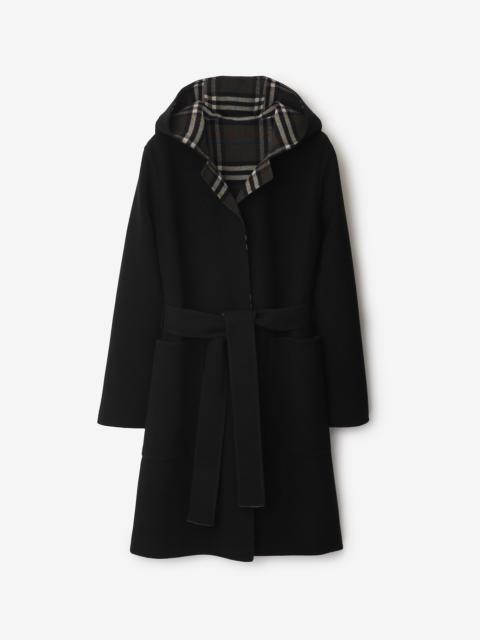 Mid-length Reversible Check Wool Car Coat