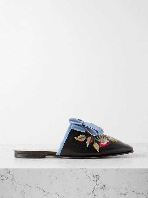 Beauregard Bow-embellished Embroidered Leather Slippers