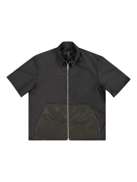 zip-up leather-pockets shirt
