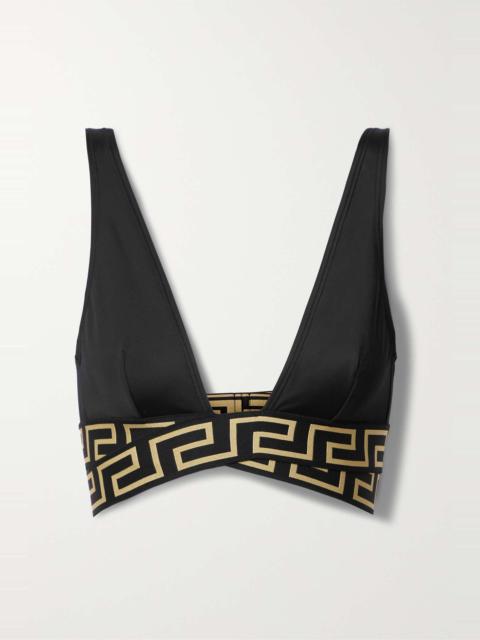 Vita twist-front jacquard-trimmed bikini top