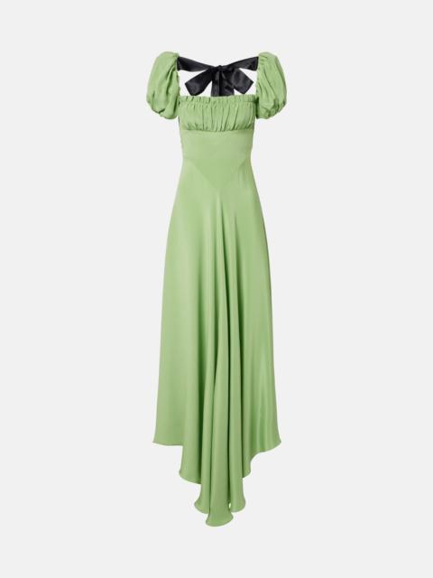 Puff-sleeve silk crêpe maxi dress