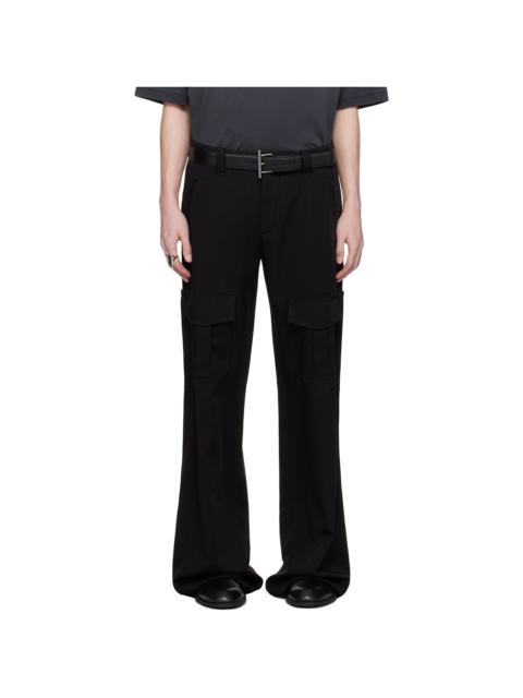 Black Wool Overdyed Low-Rise Cargo Pants