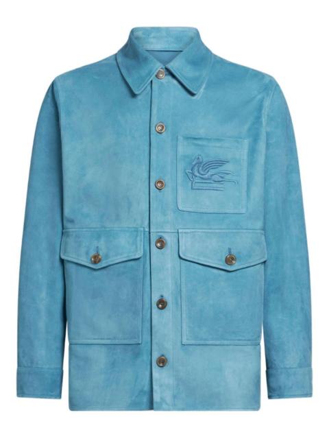 pegasus-embroidered suede shirt jacket