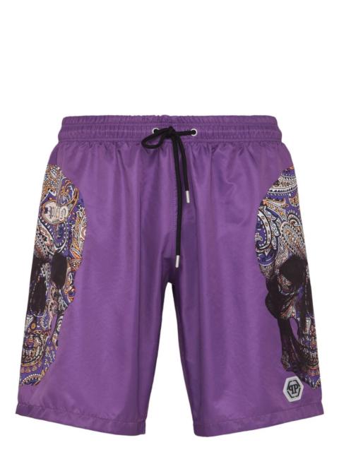 skull-print drawstring swim shorts