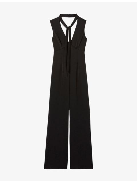 Sleeveless Tie-Neck Satin Jumpsuit