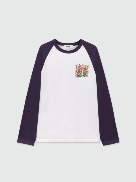 Two-tone long-sleeved jersey T-shirt with "Spray Mushroom" print