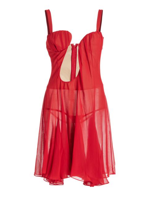 Asymmetric Cutout Mini Dress red