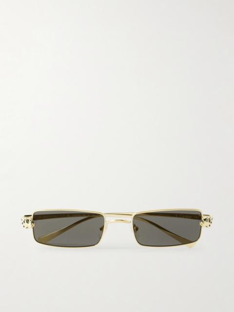Panthère Rectangle-frame Crystal-embellished Gold-tone Sunglasses