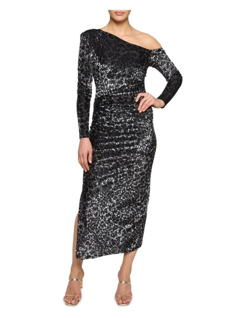 Anastasia Velvet Off-The-Shoulder Midi Dress