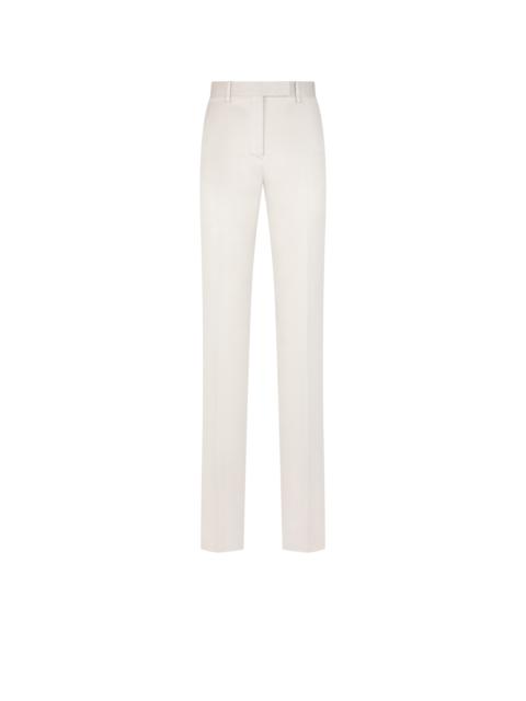 WASHED COTTON SILK BLEND DUCHESSE TAILORED STRAIGHT PANTS