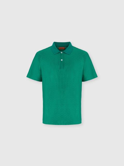 Jacquard cotton polo shirt with tone-on-tone zigzag design