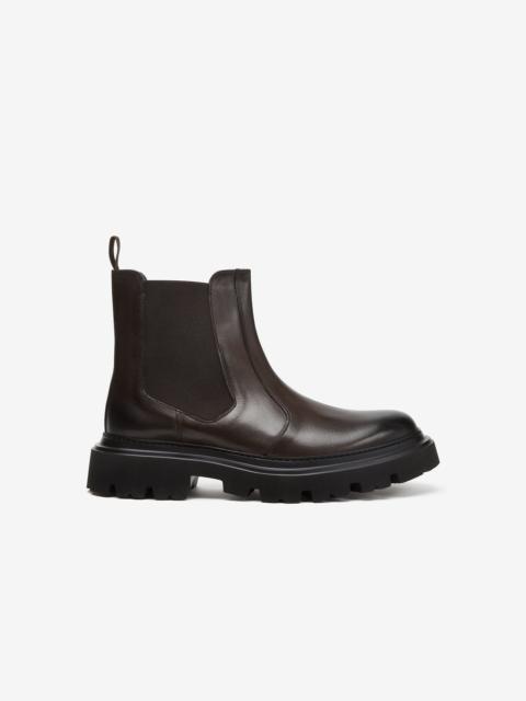 Dark brown aged calfskin Chelsea boots