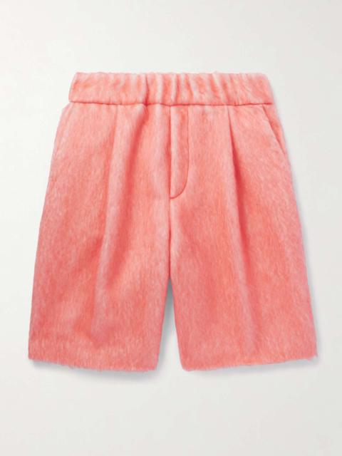 Wide-Leg Pleated Brushed Alpaca and Wool-Blend Shorts