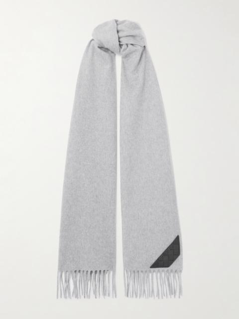 Intrecciato Leather-trimmed Fringed Cashmere Scarf