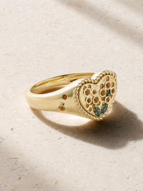 9-karat yellow and white gold, enamel, citrine and tsavorite ring Gold