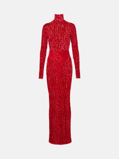 Printed turtleneck jersey maxi dress