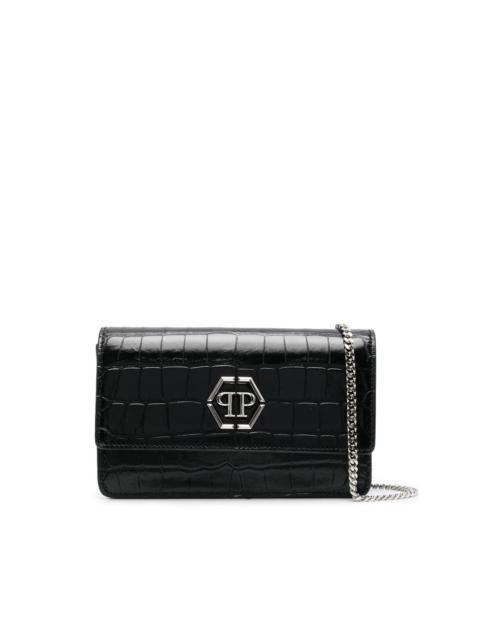Superheroin crocodile-embossed clutch bag