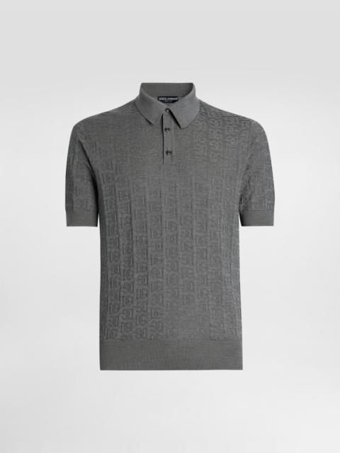 Silk polo-shirt with all-over DG logo embroidery