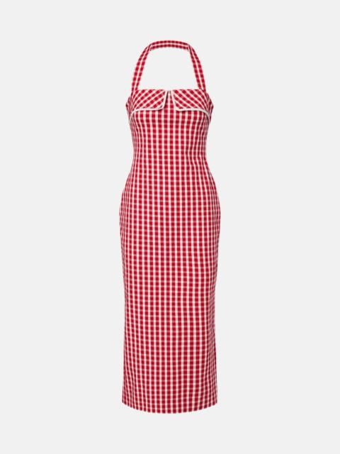 Ebony gingham lace-trimmed cotton-blend midi dress