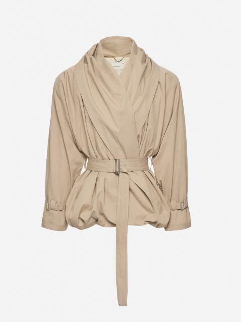 Draped collar cotton jacket in beige