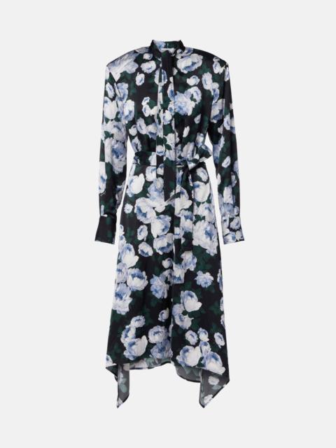 Floral tie-neck satin midi dress