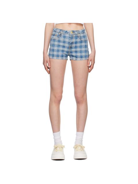 Blue Gingham Denim Shorts