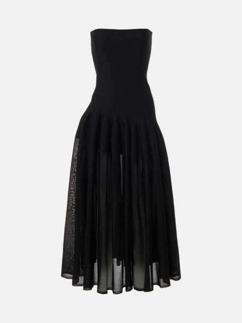 Pleated strapless gown