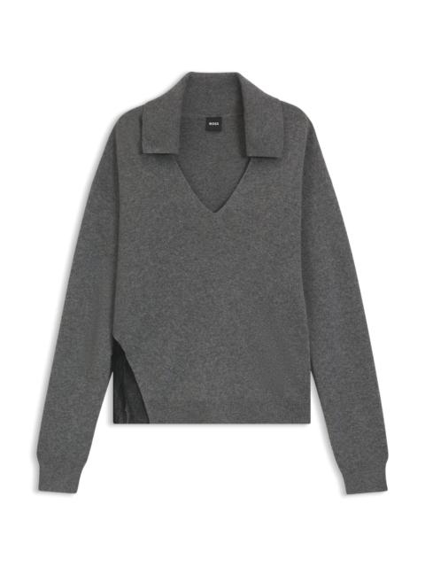 COLLARED SWEATER IN WOOL AND CASHMERE WITH LACE INSERTS