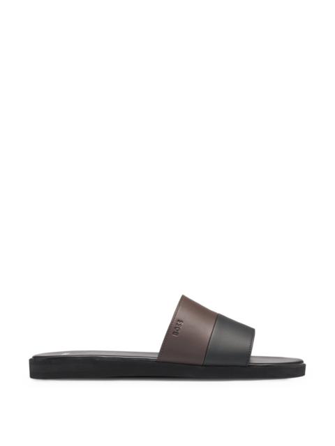 FAUX-LEATHER SLIDES WITH TWO-TONE STRAP