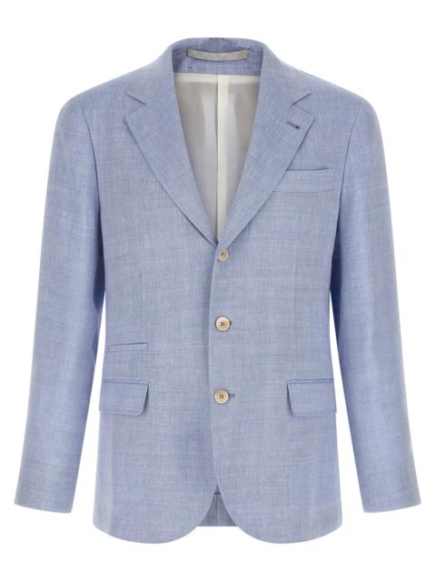 Linen And Wool Chevron Blazer Light Blue