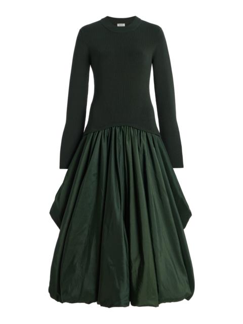 Kenlie Taffeta Knit Midi Dress green