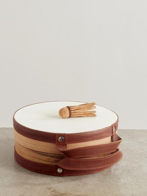 Walnut Wood, Leather And Cork Tamburello Set