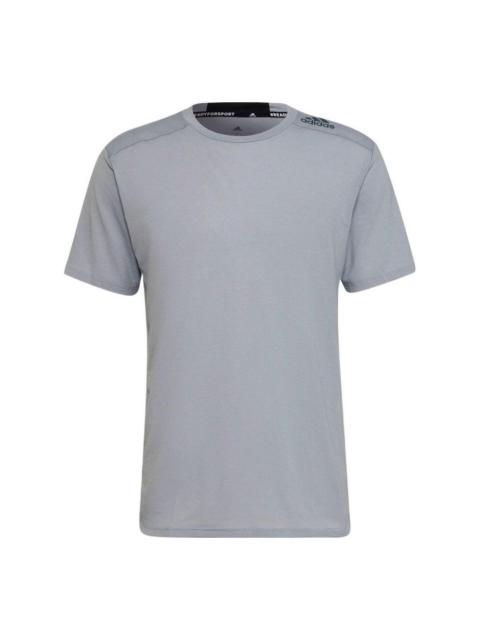 adidas Solid Color Sports Logo Casual Round Neck Short Sleeve Gray HB9202
