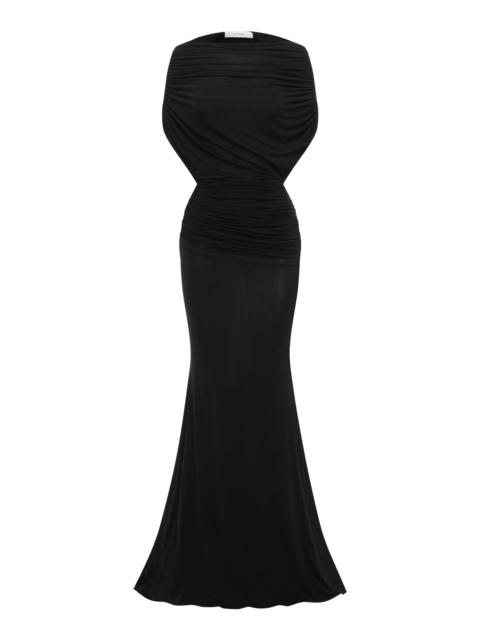 Draped Capelet Maxi Dress black