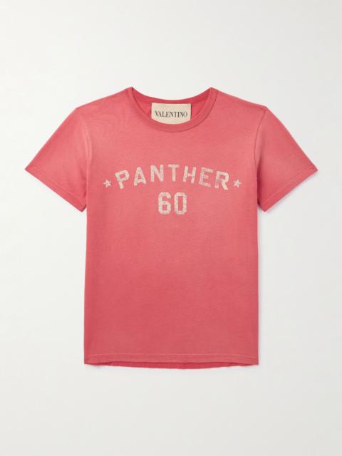 Chez Valentino Logo-Appliquéd Printed Cotton-Jersey T-Shirt Red