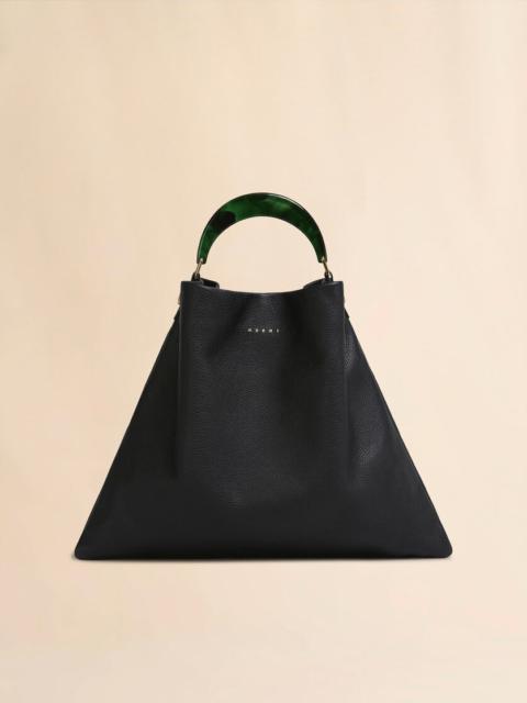 HOBO BAG IN BLACK GRAINED CALFSKIN AND RESIN HANDLE