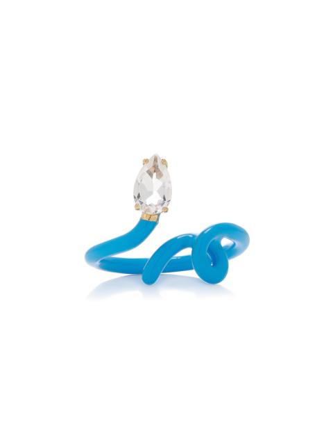 Baby Vine Enameled 9K Yellow Gold, Silver Crystal Ring blue