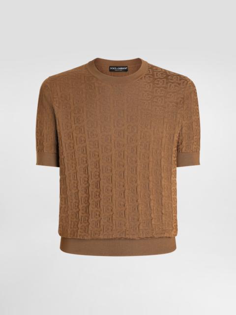 Silk round-neck sweater with all-over DG logo embroidery