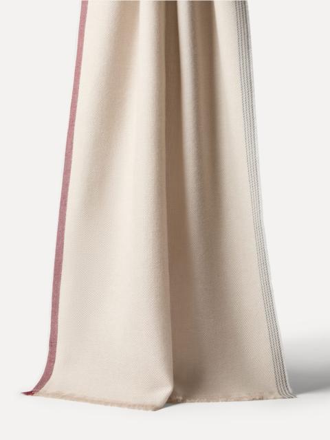 Wool and cashmere diagonal scarf with striped edge