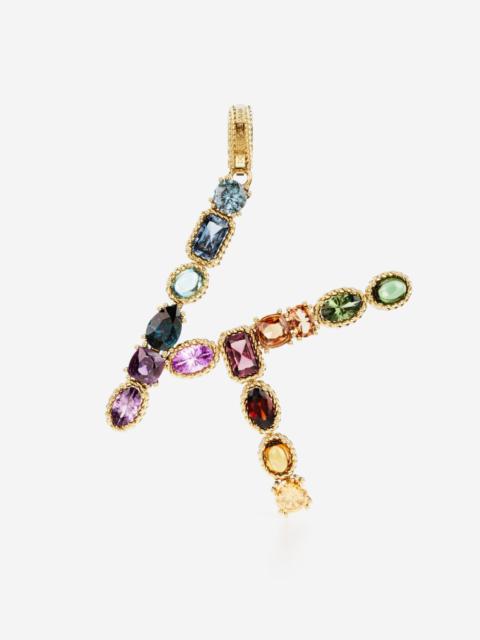 Rainbow alphabet K 18 kt yellow gold charm with multicolor fine gems