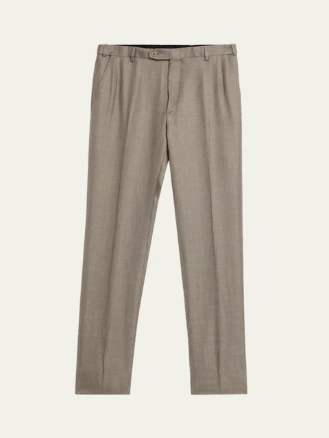 Men's Silk Twill Flat-Front Trousers