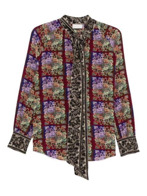 patterned tie-neck shirt