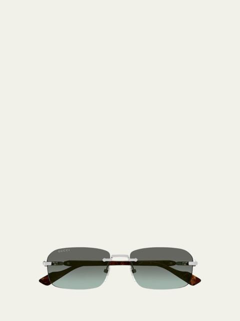 Men's GG1221SM Rimless Metal Rectangle Sunglasses
