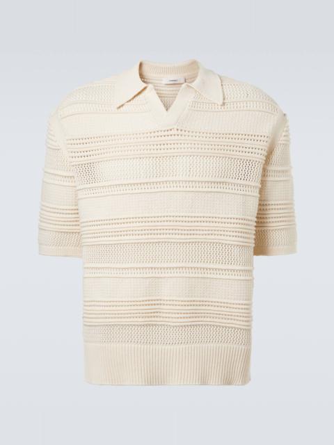 Crochet cotton-blend polo shirt