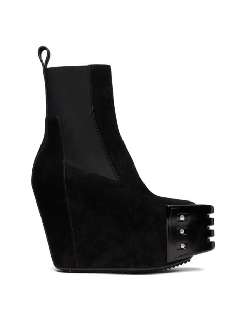 Black Grilled Wedge Beatle Suede Chelsea Boots
