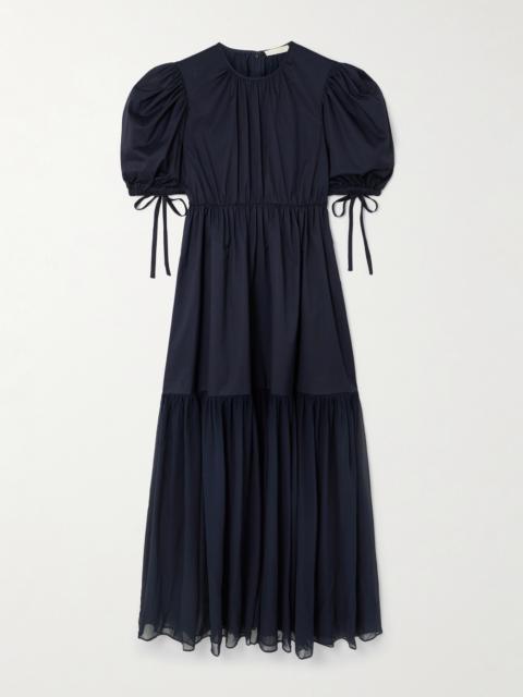 Collage Gathered Cotton-poplin And Silk-georgette Midi Dress