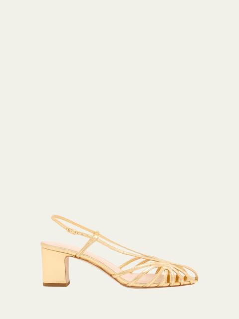 65mm Priscilla Metallic Leather Lattice Mid-Heel Sandals