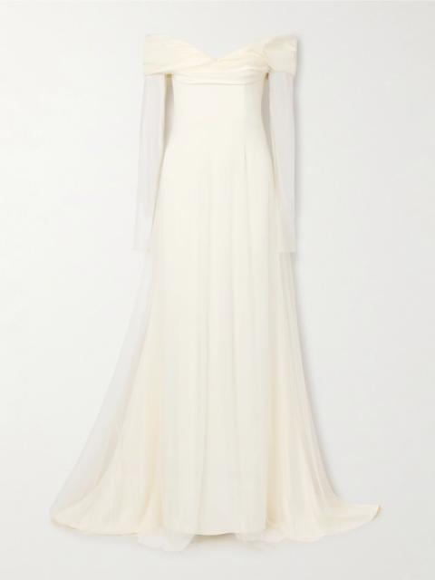 Eloise off-the-shoulder layered tulle and cady gown Cream