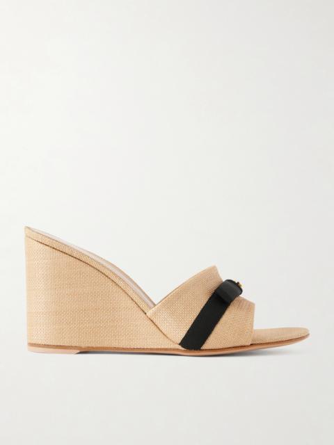 85 Grosgrain-trimmed Raffia Wedge Mules